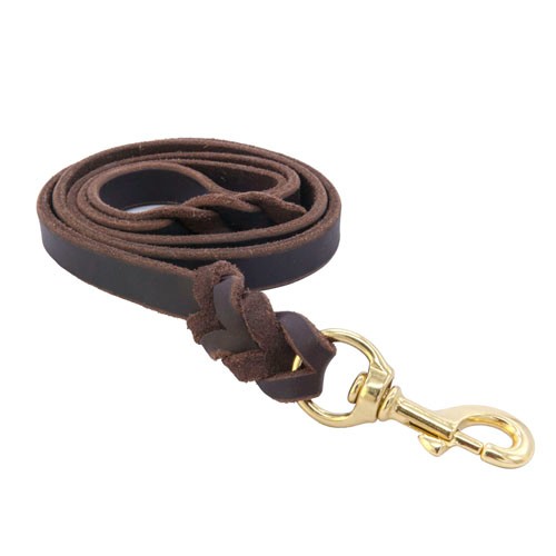 wholesale brown leather dog leash with copper hook
